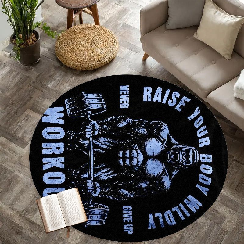 Home Zone Gym - Muscle Man Workout-Zitat, runder Teppich, Flanell,