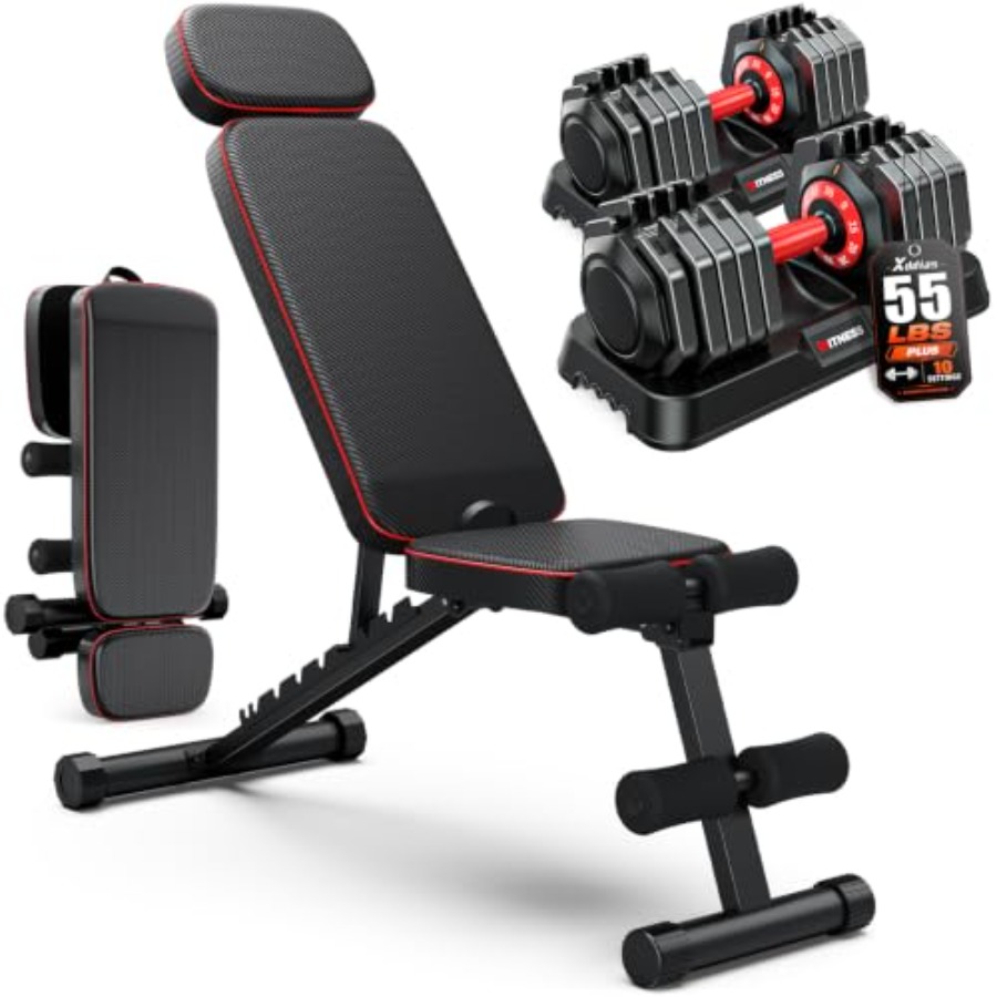 Adjustable Weight Bench - Verstellbares Hantelset mit Klappbarer Hantelbank für