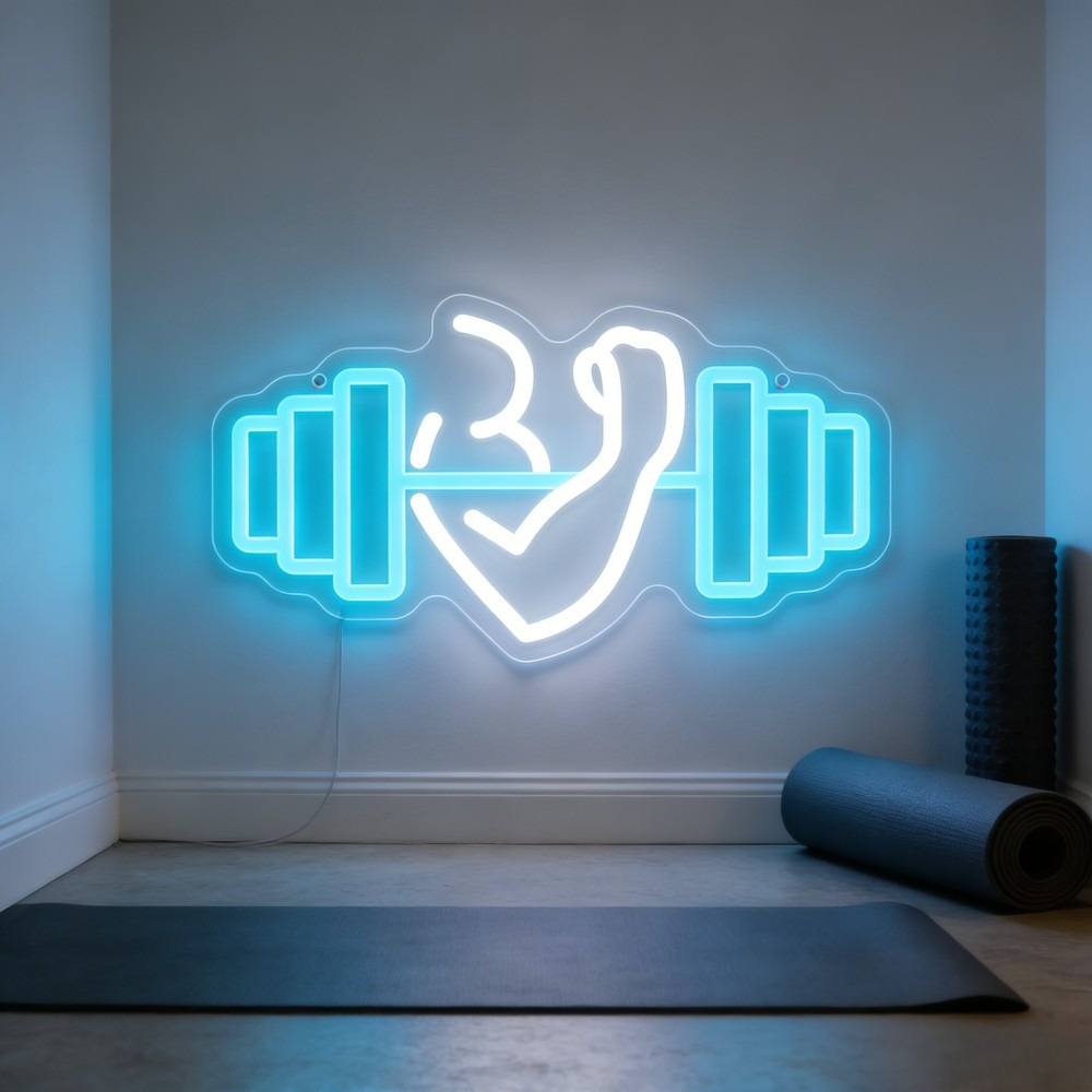Home Gym Yoga Room - Bizeps-Hantel Neon-Schild LED-Wandkunst für Heimfitness, Yoga-Studio,